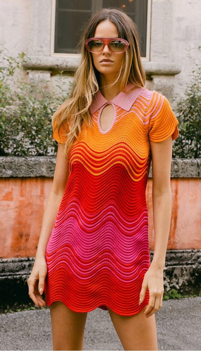 Torn By Ronny Kobo Dress Medium Bridget Mini Striped Glitter Party 70s Retro Chi